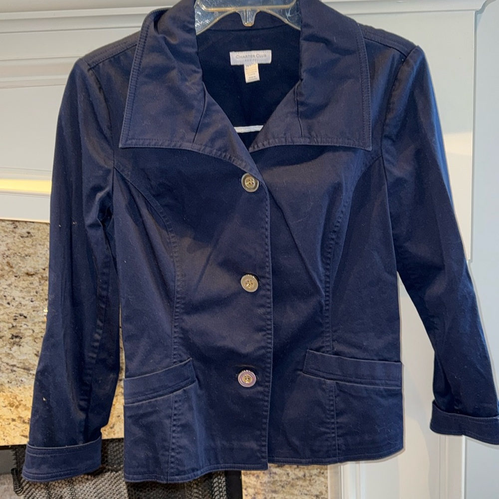 Charter Club cotton jacket , Petite Small , Navy Blue GUC